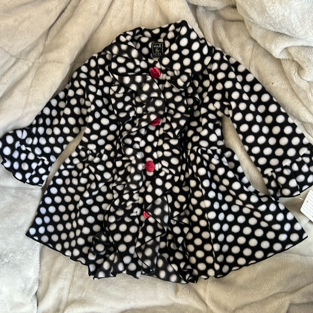 Girls black and white polka dot coat, NWT, 3t